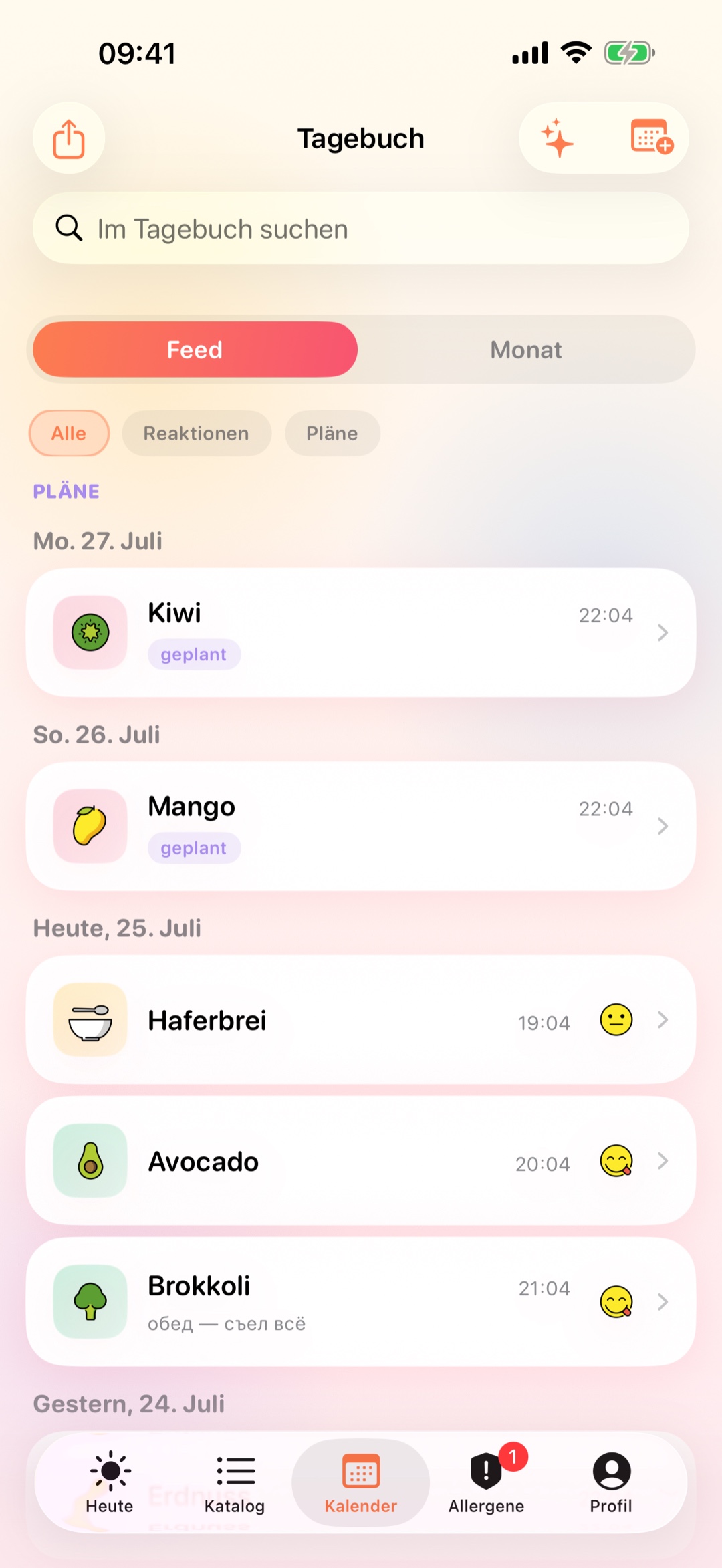 Kalender-Verlauf mit Filtern und Plänen